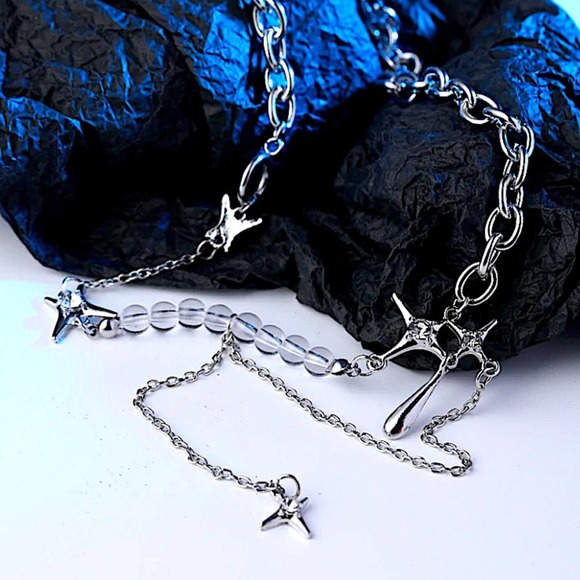 NEW SILVER DROP CROSS MULTILAYER LOLLITA PENDANT GOTHIC MINIMALIST NECKLACE - Picture 13 of 13